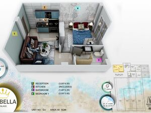 One bedroom+reception+bathroom+kitchen+balcony pool view 