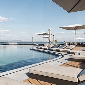 Studio 35m featuring adouble view of apool and sea in Hadaba